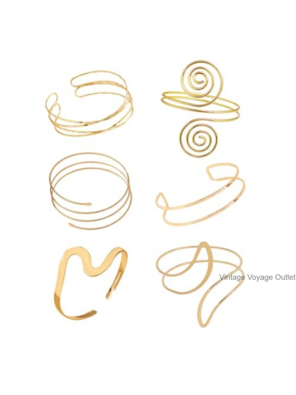 14K Gold Plated Arm Cuff Set 6 Pieces Adjustable Upper Arm Bangle Bracelet for